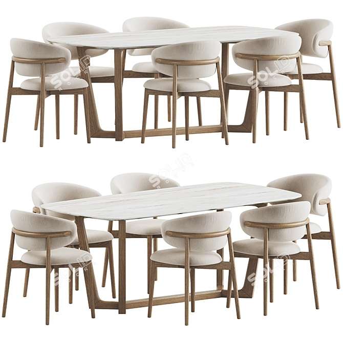 Modern Dining Set with Chairs 3D model image 2