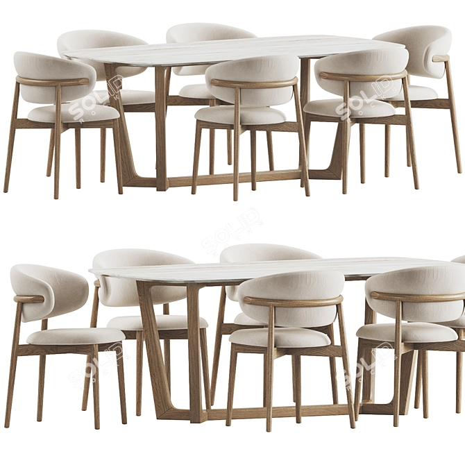 Modern Dining Set with Chairs 3D model image 3