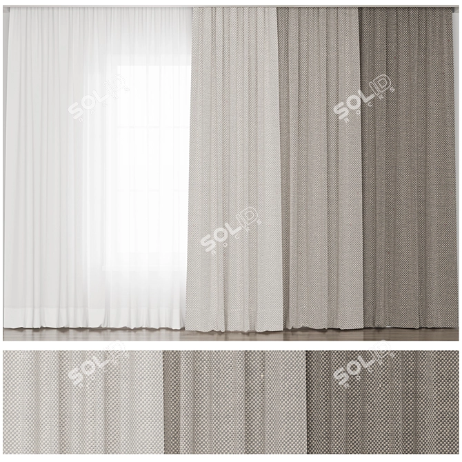 Jacquard Curtain Set: 3 Colors 3D model image 1