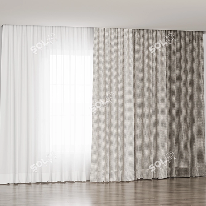 Jacquard Curtain Set: 3 Colors 3D model image 2