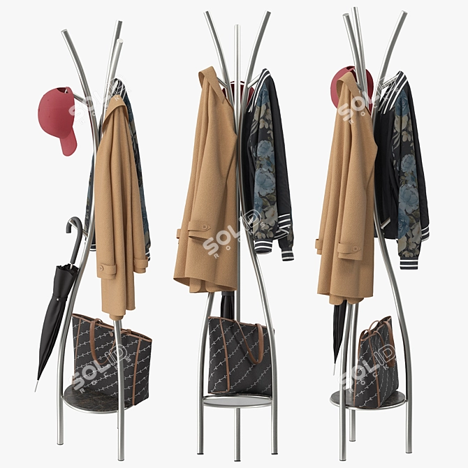 Sleek Metal Coat Rack Stand 3D model image 2