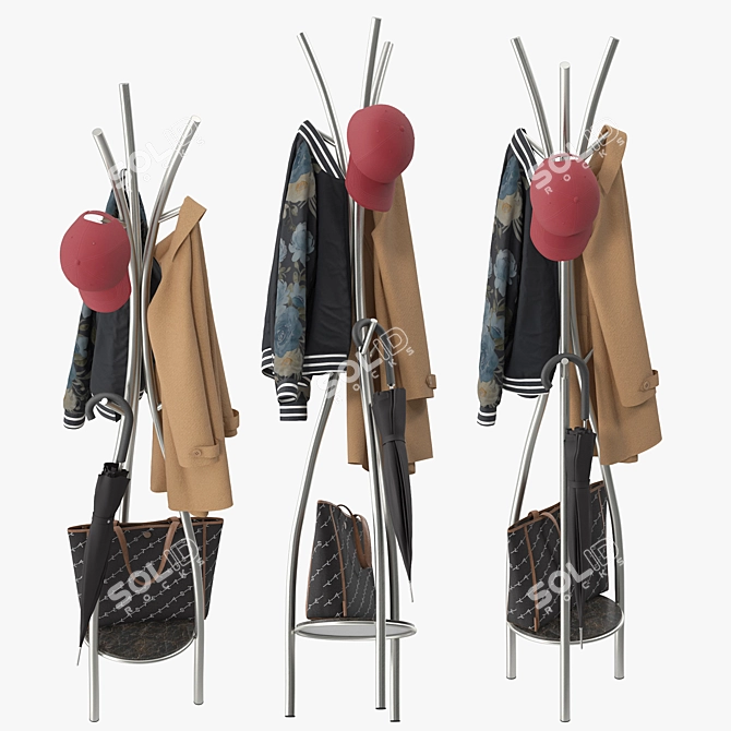 Sleek Metal Coat Rack Stand 3D model image 3