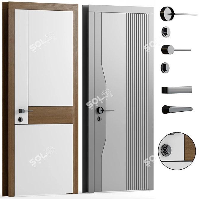 Wood Texture Interior Doors Set 3D model image 1