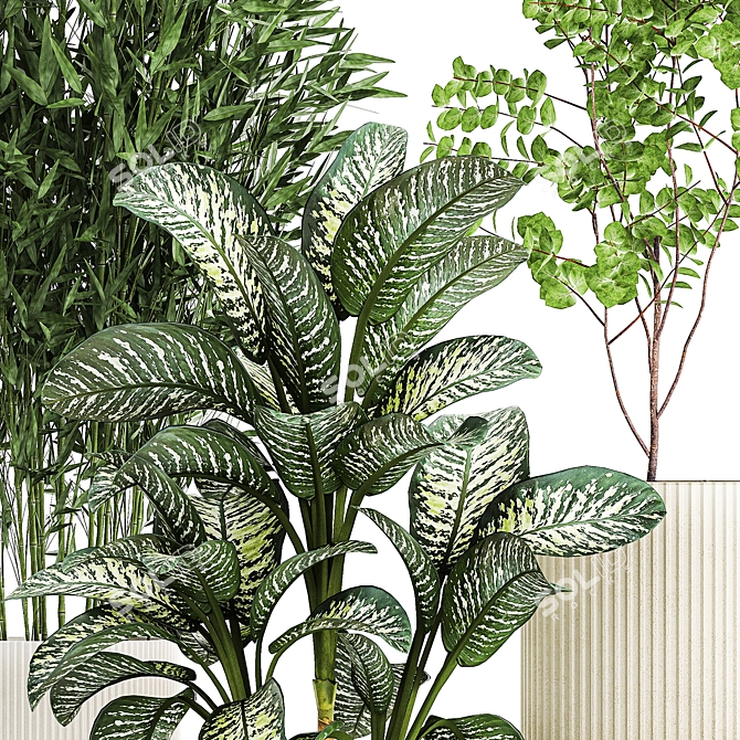 White Pot Collection: Exotic Plants 3D model image 3