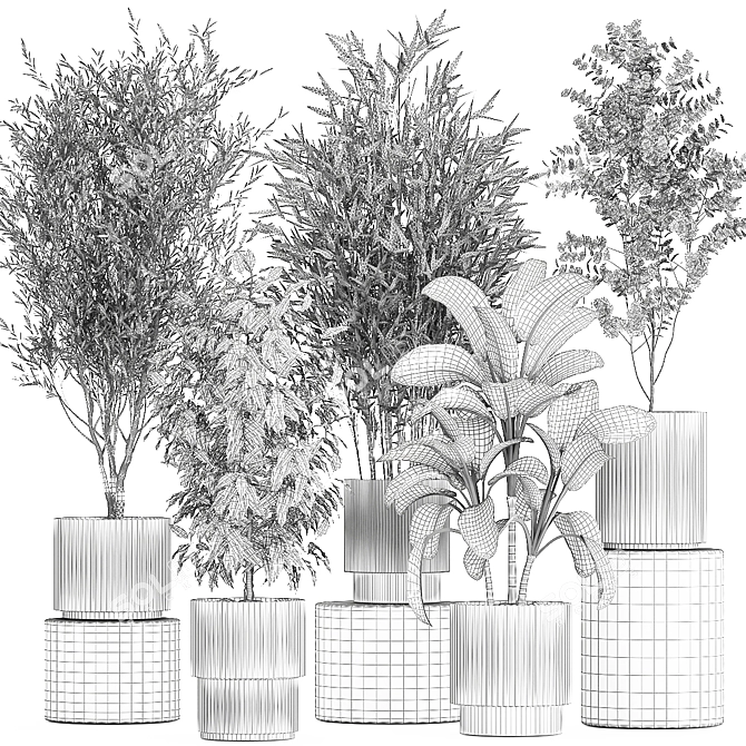 White Pot Collection: Exotic Plants 3D model image 7