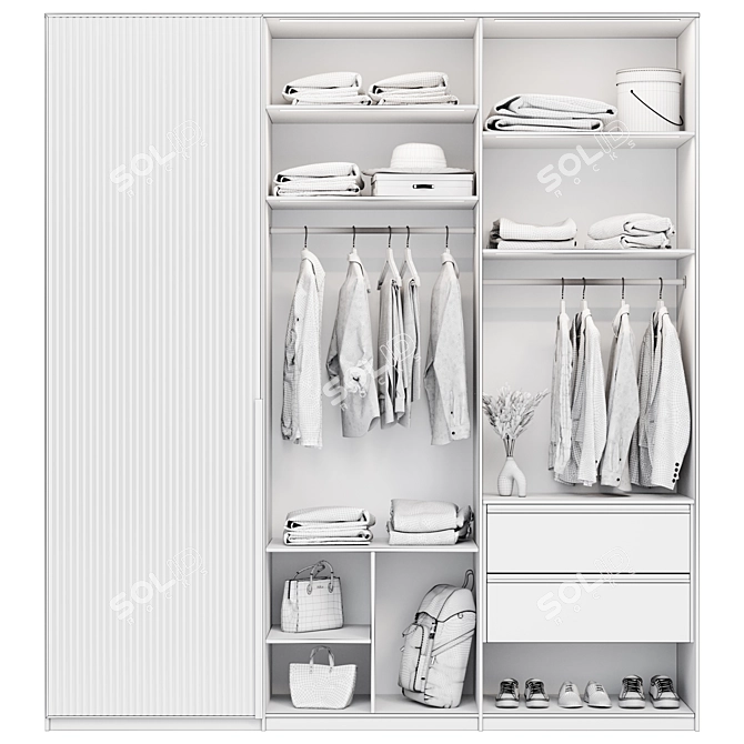 Modern Wardrobe with Glass Doors 3D model image 5