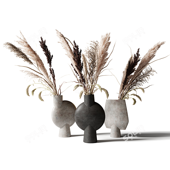 Modern Clay Vase Bouquets 3D model image 1