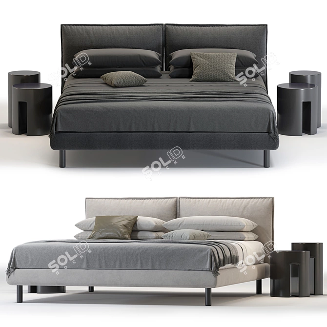 Modern Meridiani Oliver Bed 3D Model 3D model image 2