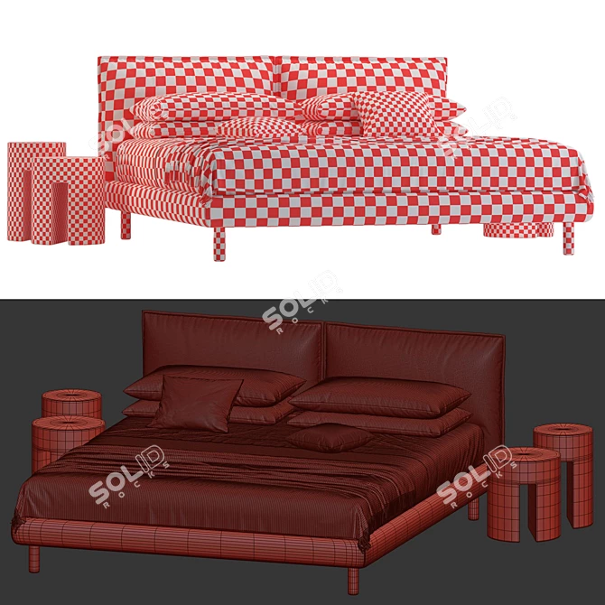 Modern Meridiani Oliver Bed 3D Model 3D model image 3