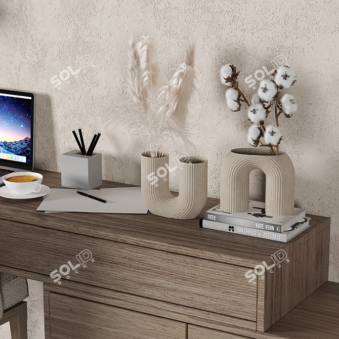 Modern Wood Home Office Furniture 3D model image 3