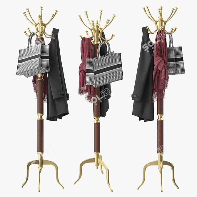 Luxury Gold Coat Hanger Stand 3D model image 3