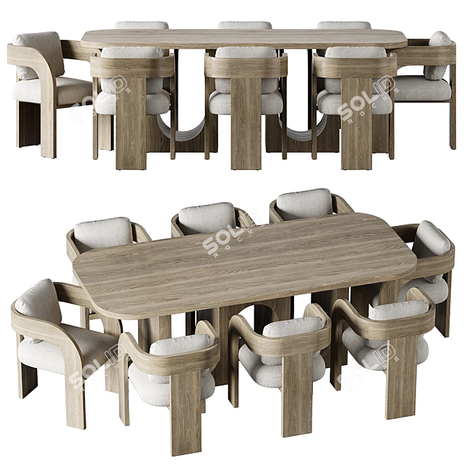 Arched Ash Dining Set 3D model image 1