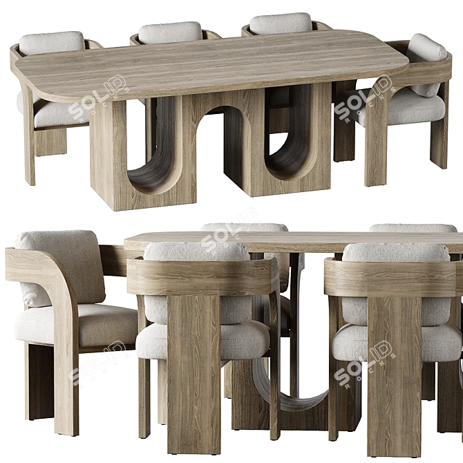 Arched Ash Dining Set 3D model image 2