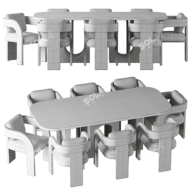 Arched Ash Dining Set 3D model image 3