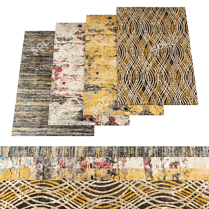 Modern Jute Rugs Bundle - Textured Set 3D model image 1