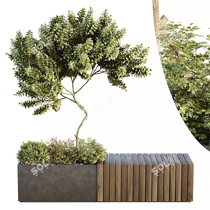 Urban Green Plant Bench Set 3D model image 1