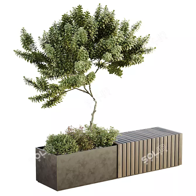 Urban Green Plant Bench Set 3D model image 2