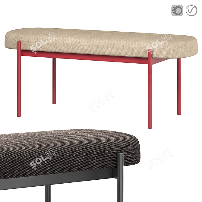 Hubsch Klint Bench: Red/Beige & Black 3D model image 1