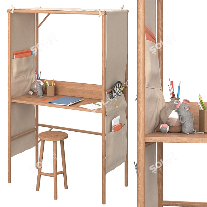 Oak Writing Desk Tent "Andy 3D model image 1