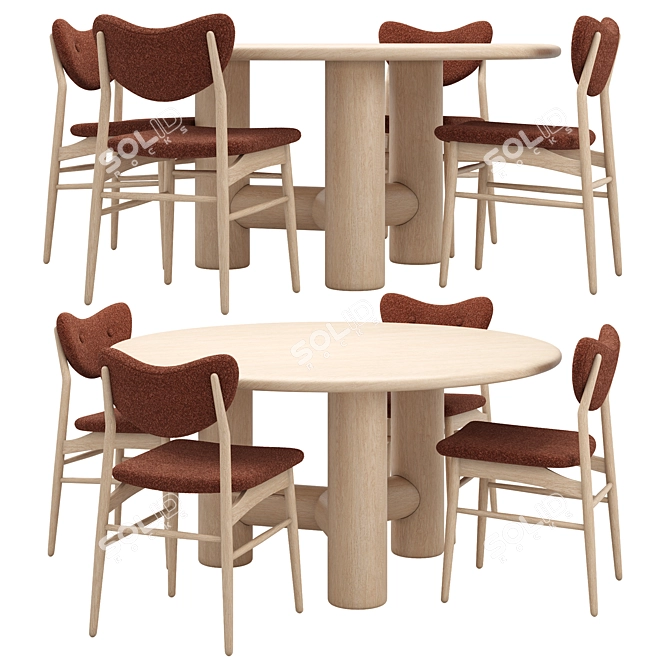 Oak Wood Cerused Dining Set 3D model image 1