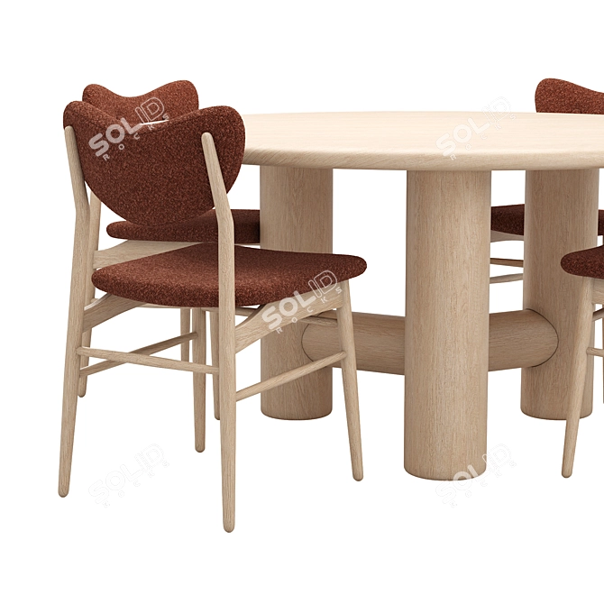 Oak Wood Cerused Dining Set 3D model image 2