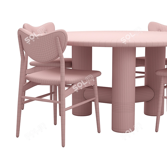 Oak Wood Cerused Dining Set 3D model image 3