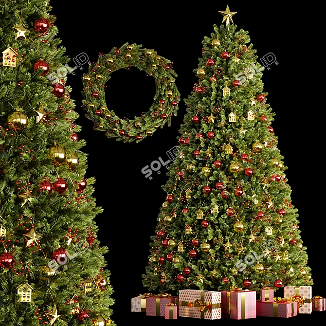 Holiday Tree with Gifts & Wreath 3D model image 1