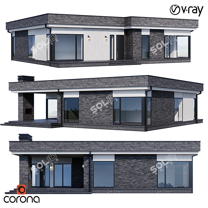 Contemporary Mansion Model, 3D Asset 3D model image 1