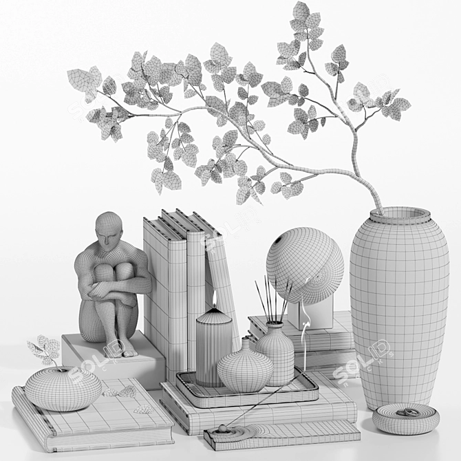 Modern Decorative Set with Statue 3D model image 7