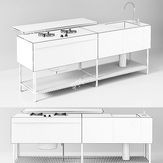 Modernist Double Configuration Kitchen 3D model image 4