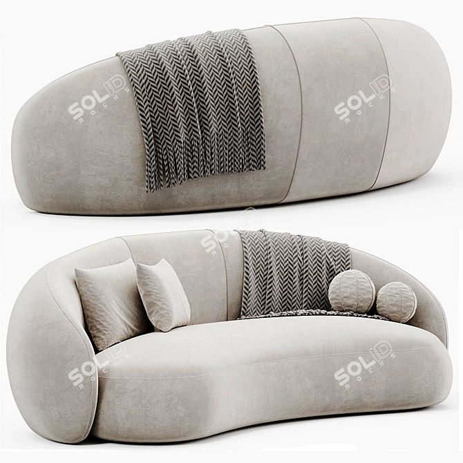 Modern Velvet Three-Seater Sofa 3D model image 3