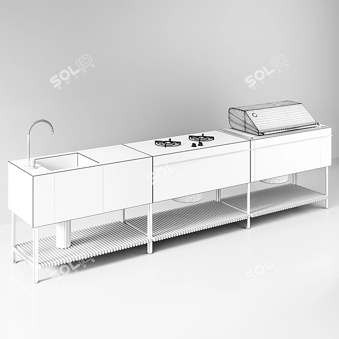 Modern Triple Base Kitchen Solution 3D model image 3