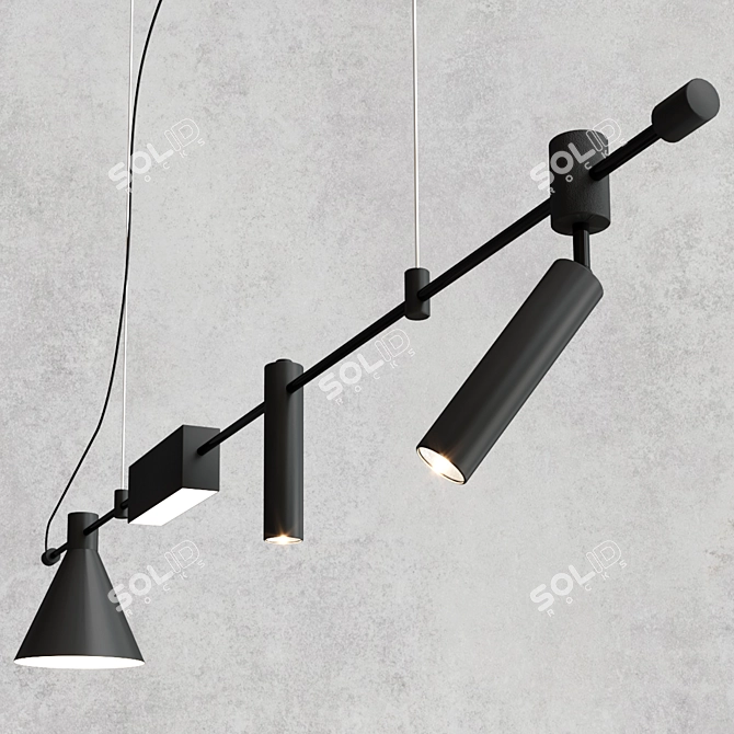 Sleek Black LED Pendant Lamp 3D model image 2