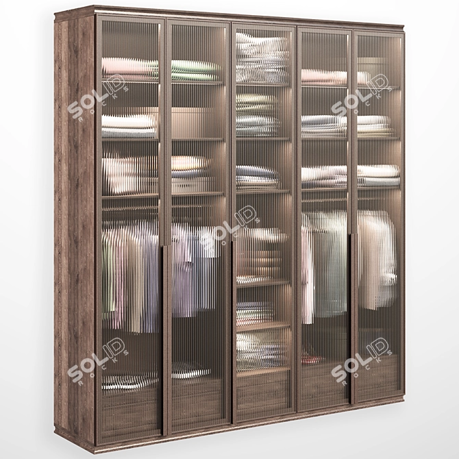 Modern Wardrobe with Ribbed Glass Doors 3D model image 1