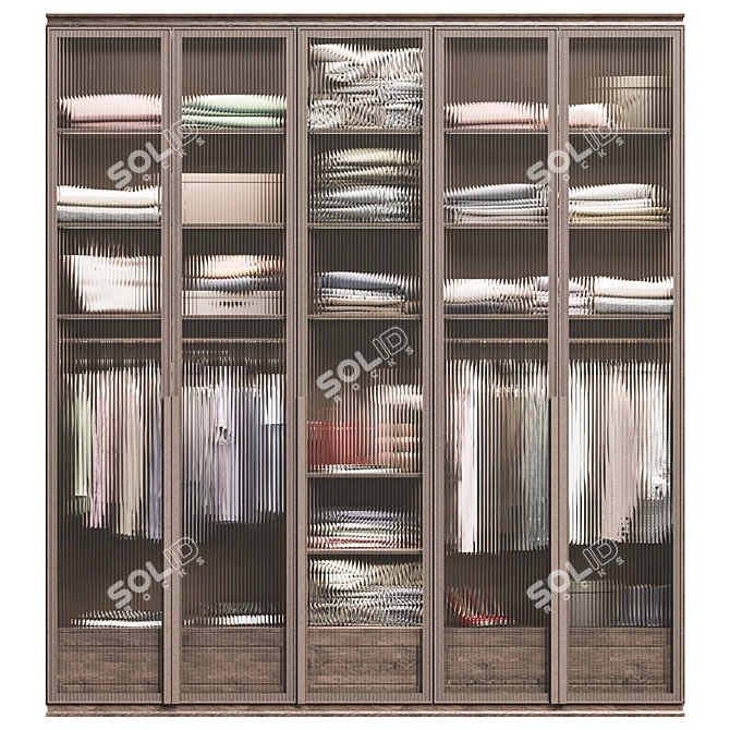 Modern Wardrobe with Ribbed Glass Doors 3D model image 5