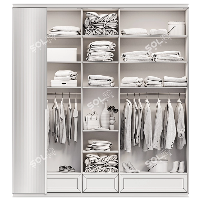 Modern Wardrobe with Ribbed Glass Doors 3D model image 7