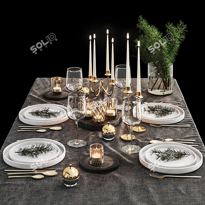 Holiday Table Setting 3D model image 1