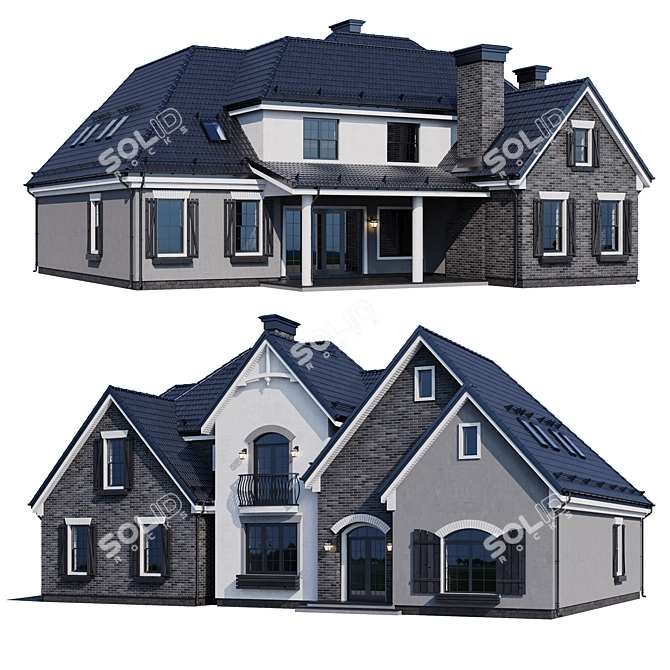 Modern Mansion Model with Materials 3D model image 2