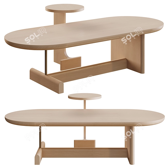 Modern Wooden Coffee Table Set 3D model image 1