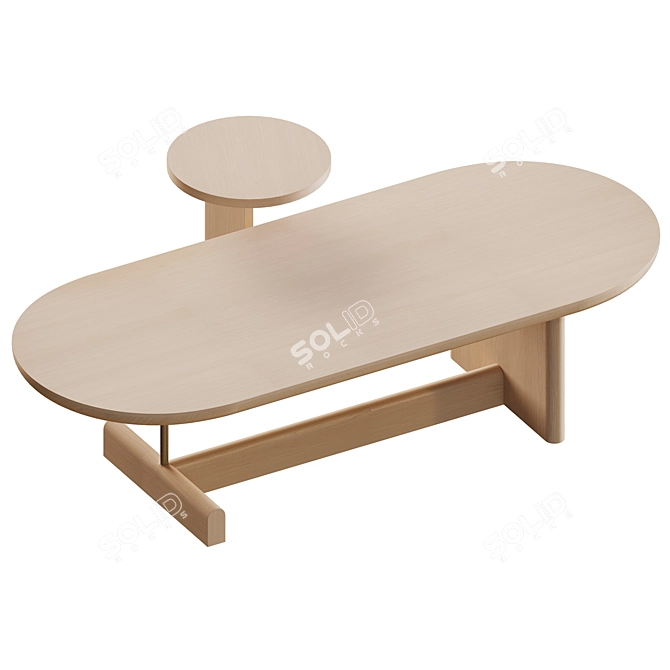 Modern Wooden Coffee Table Set 3D model image 2