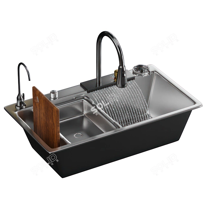 Modern Stainless Kitchen Sink Mixer 3D model image 2