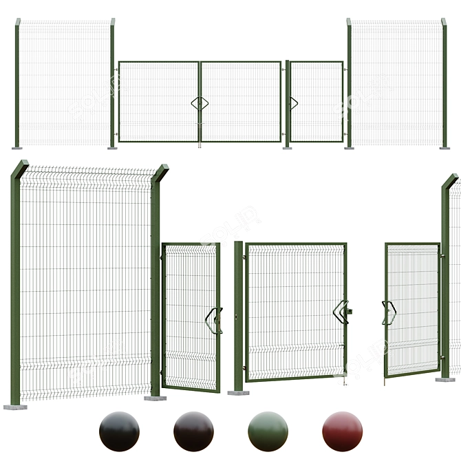 3D Mesh Gate, Fence & Gate Kit 3D model image 1