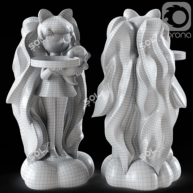 Cat Girl Figurine with Tray 3D model image 3