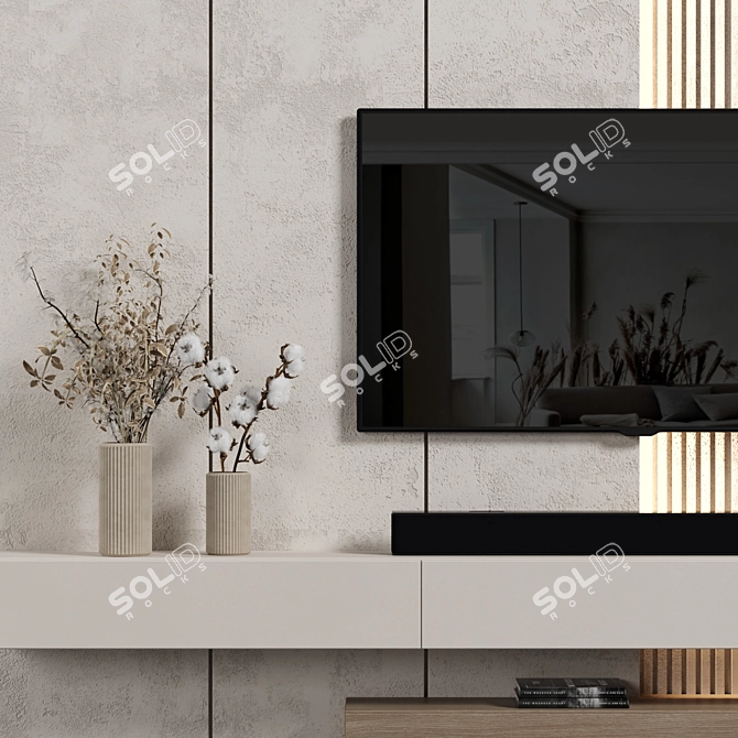 Sleek TV Wall Unit Set 3D model image 3