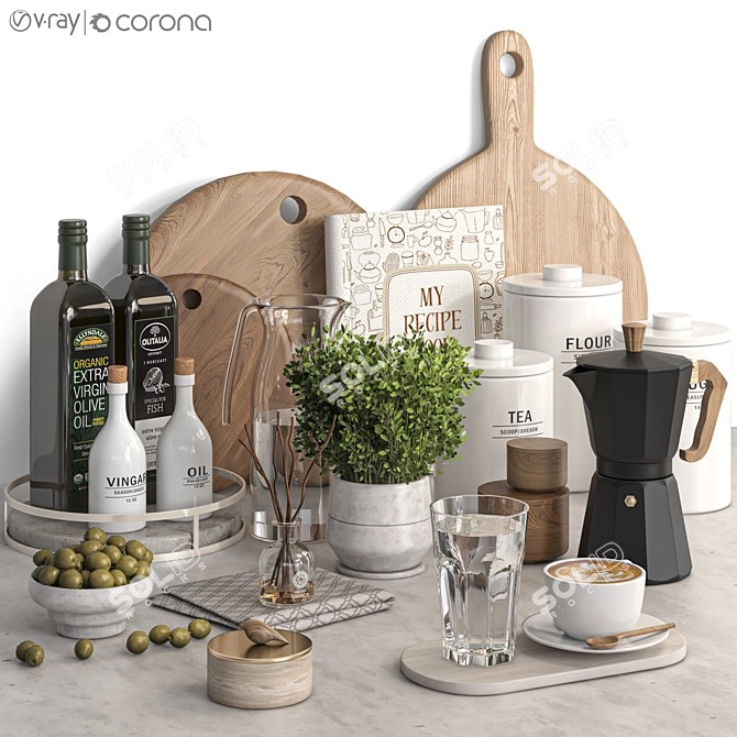 Modern Kitchen Accessories Set 3D 3D model image 1