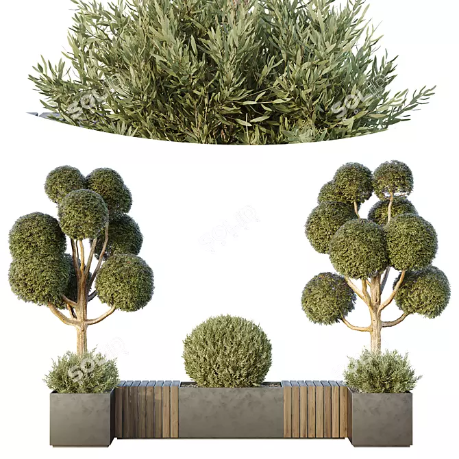 Urban Green Plant Bench Collection 3D model image 1