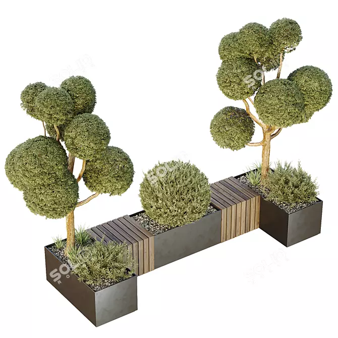 Urban Green Plant Bench Collection 3D model image 2