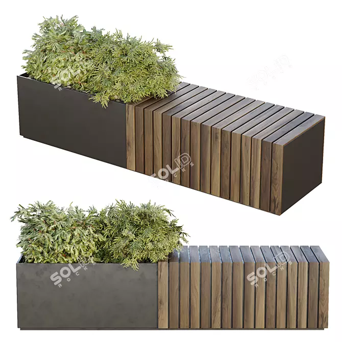 Urban Plant Bench Set Collection 3D model image 1