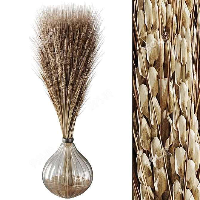 Dried Wheat Glass Vase Decor 3D model image 1