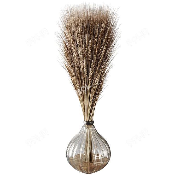 Dried Wheat Glass Vase Decor 3D model image 2